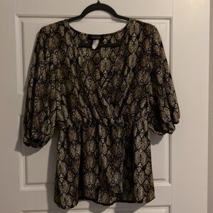 Promises Promises Snake Print Peplum Blouse Women’s Sz 1X Brown Black Top